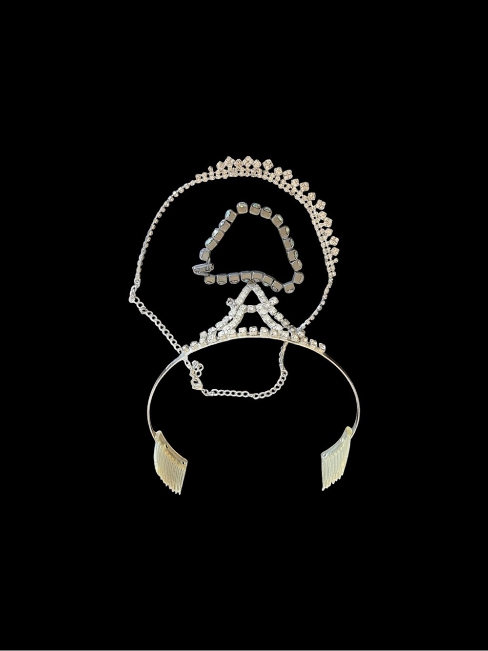 Vintage Silver and Rhinestone Tiara, Bracelet and Necklace